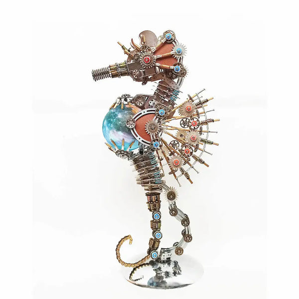 2100 PCS Steampunk Seahorse Puzzle 3D DIY Model Kit with Planet Lights