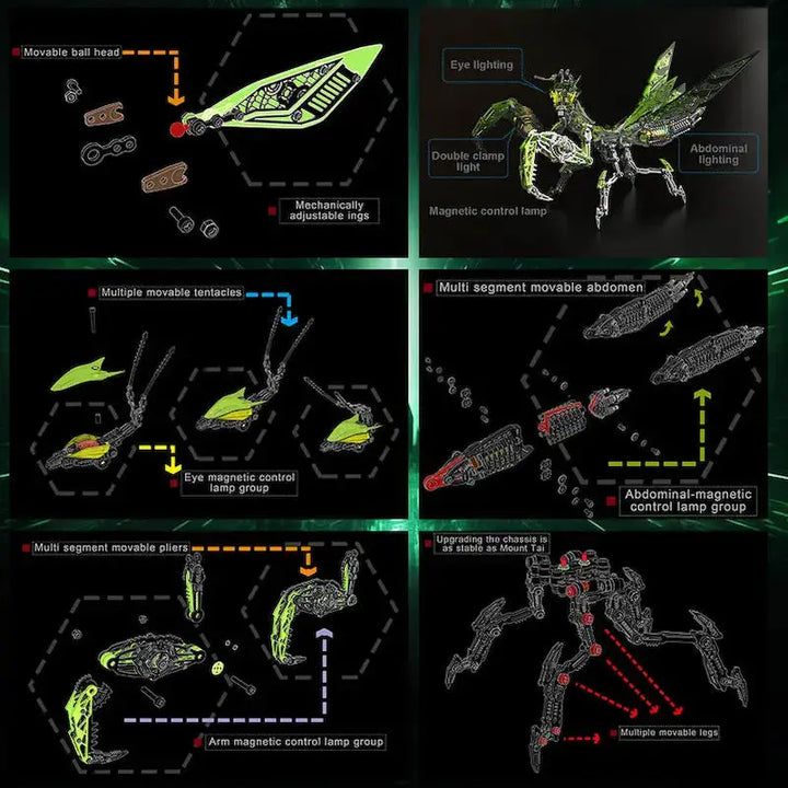 3D Metal Mechanical Mantis 1200PCS Puzzle Model Kit Insect Series Diybooknookkit