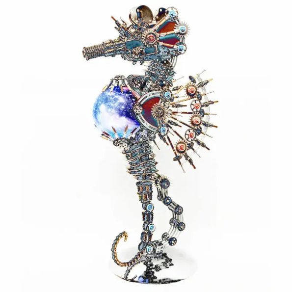 2100 PCS Steampunk Seahorse Puzzle 3D DIY Model Kit with Planet Lights Diybooknookkit