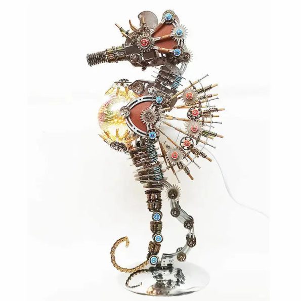 2100 PCS Steampunk Seahorse Puzzle 3D DIY Model Kit with Planet Lights Diybooknookkit