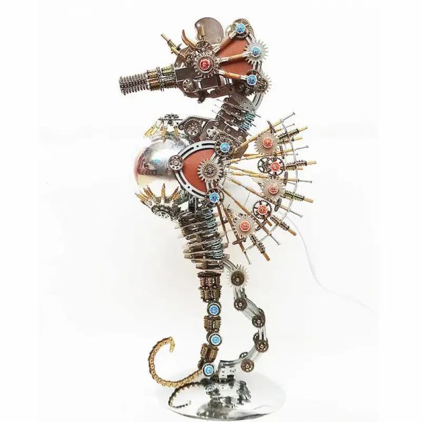 2100 PCS Steampunk Seahorse Puzzle 3D DIY Model Kit with Planet Lights Diybooknookkit