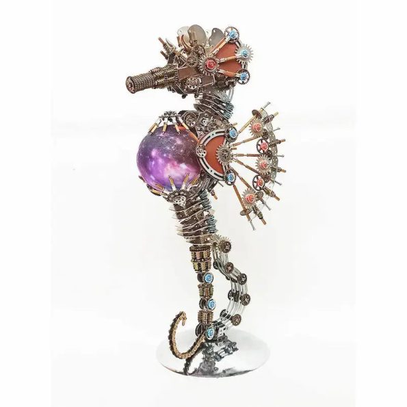 2100 PCS Steampunk Seahorse Puzzle 3D DIY Model Kit with Planet Lights Diybooknookkit