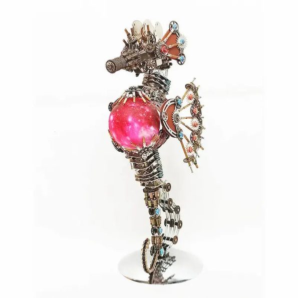 2100 PCS Steampunk Seahorse Puzzle 3D DIY Model Kit with Planet Lights Diybooknookkit