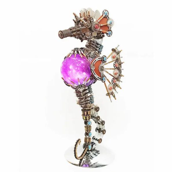 2100 PCS Steampunk Seahorse Puzzle 3D DIY Model Kit with Planet Lights Diybooknookkit