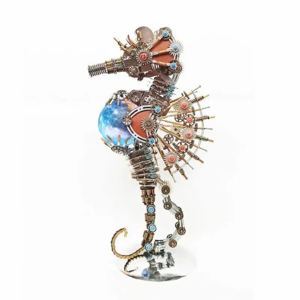 2100 PCS Steampunk Seahorse Puzzle 3D DIY Model Kit with Planet Lights Diybooknookkit