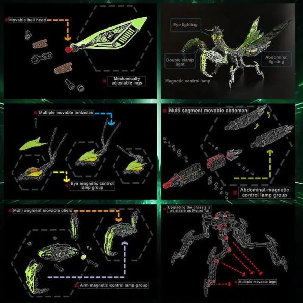 3D Metal Mechanical Mantis 1200PCS Puzzle Model Kit Insect Series Diybooknookkit